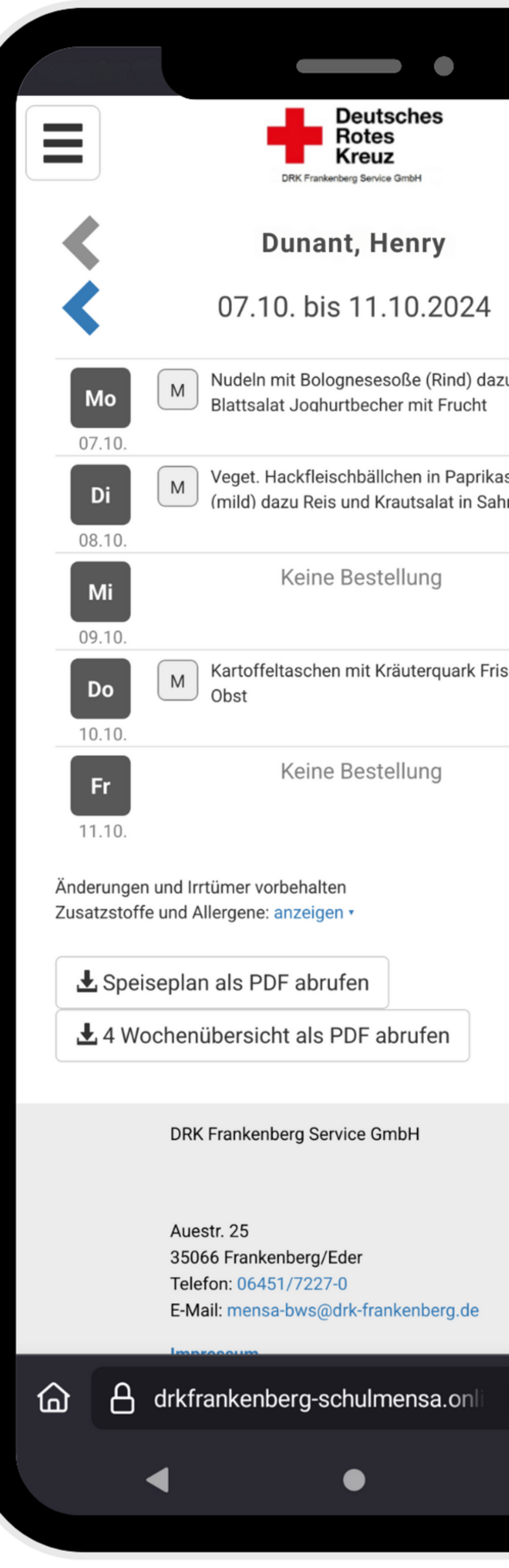 Vorschau Schulmensa-Online-Portal